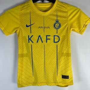 Nike Youth Yellow and Blue Soccer Jersey with KAFD Crest Ronaldo Size Small